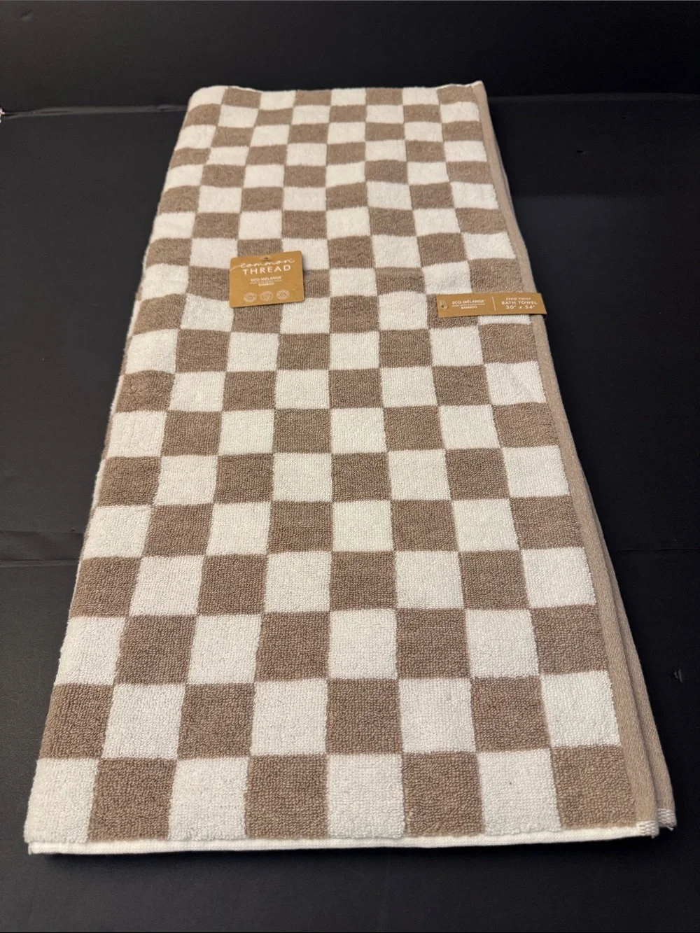2pc COMMON THREAD Eco-Melange Bamboo Checkered Bath Towel Set - Tan/White